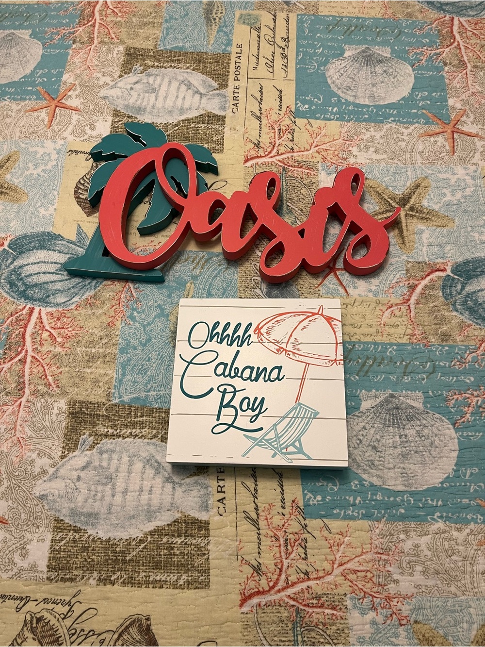 Hobby Lobby Oasis Wall Sign in Teal and Red